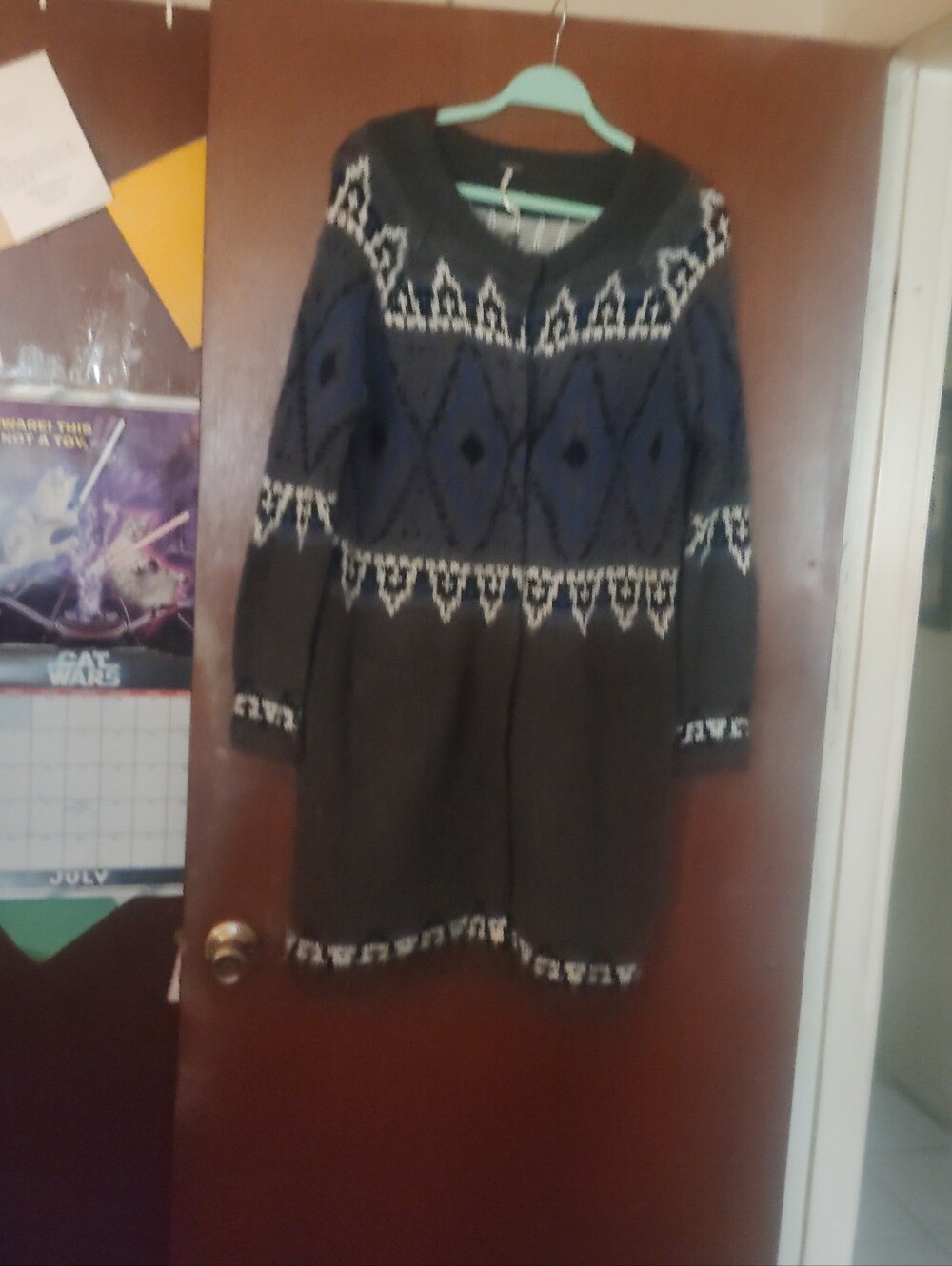 FREE PEOPLE Frosted Fair Isle Grey Cardigan - Size Medium - Picture 6 of 11